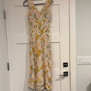 Floral V-Neck Maxi Dress in Cream and Green